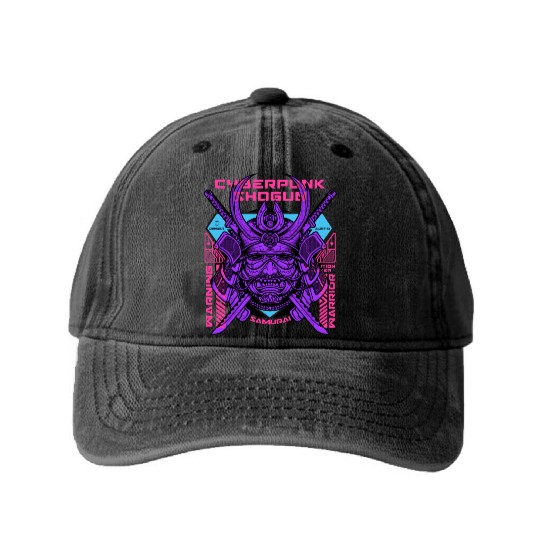 cyberpunk shogun Washed Denim Baseball Caps