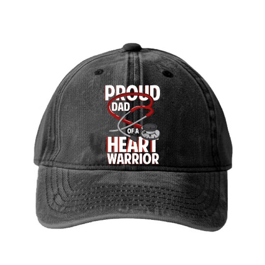 Proud Dad Of A Heart Warrior Coronary Disease CHD Washed Denim Baseball Caps