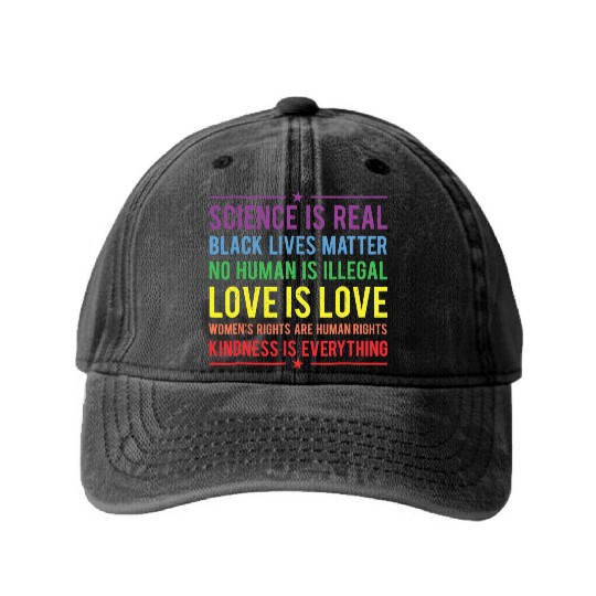 Kindness is EVERYTHING Science is Real Washed Denim Baseball Caps