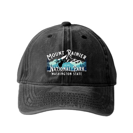 Vintage Mount Rainier National Park Washington Sou Washed Denim Baseball Caps