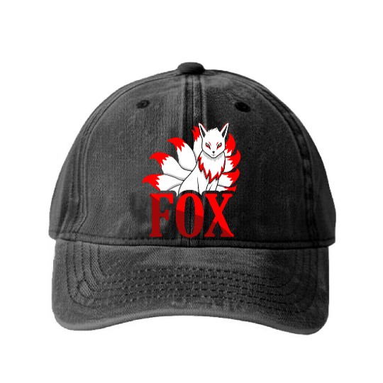 Kabuki Mask Nine Tailed cute Kitsune Japanese Fox Washed Denim Baseball Caps