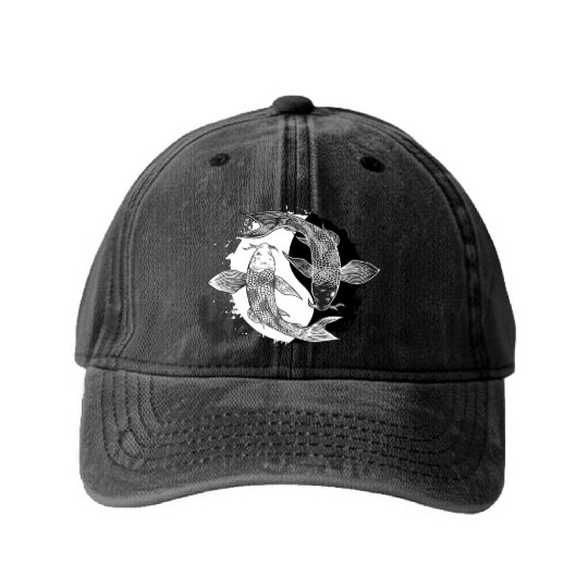 Koi Fish Yin Yang Symbol Harmony Taoism China Gift Washed Denim Baseball Caps