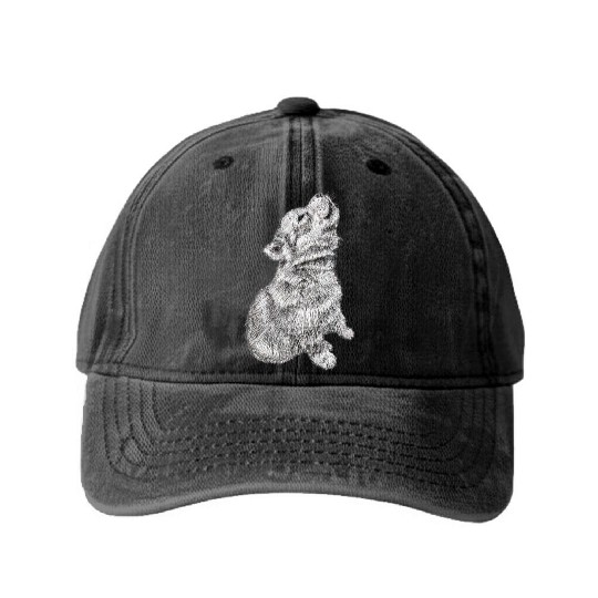 Cute Baby Howling Wolf Cub Sketch Washed Denim Baseball Caps