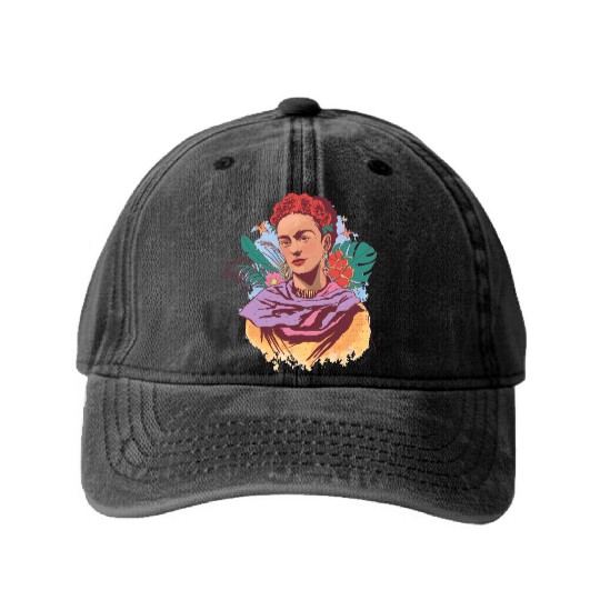 FRIDA KAHLO COLOR PORTRAIT Washed Denim Baseball Caps