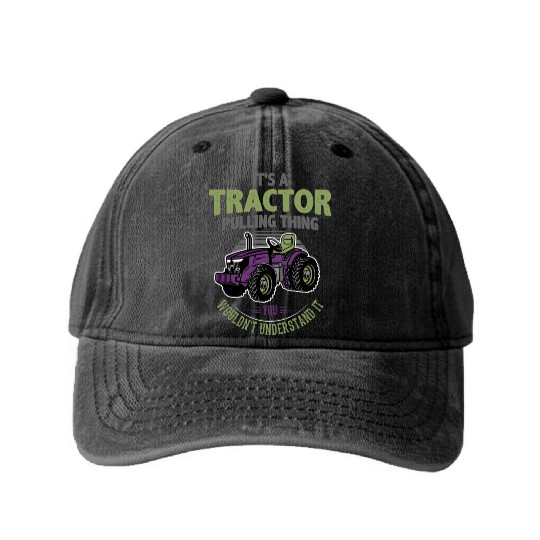 tractor pulling, tractor pulling racing, tractors Washed Denim Baseball Caps