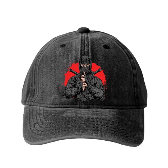 Ninja Samurai Kendo Katana Japan Yakuza Shinobi Washed Denim Baseball Caps