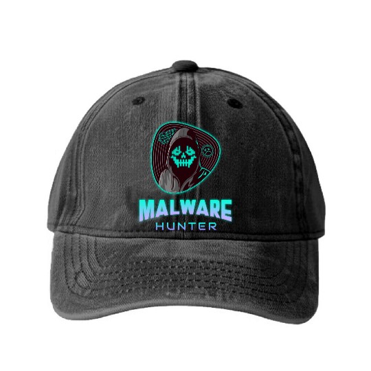 Cyber Security - Malware Hunter Neon 2 Washed Denim Baseball Caps