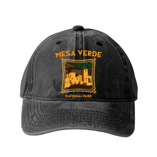 Mesa Verde National Park Novelty Graphic Design Washed Denim Baseball Caps