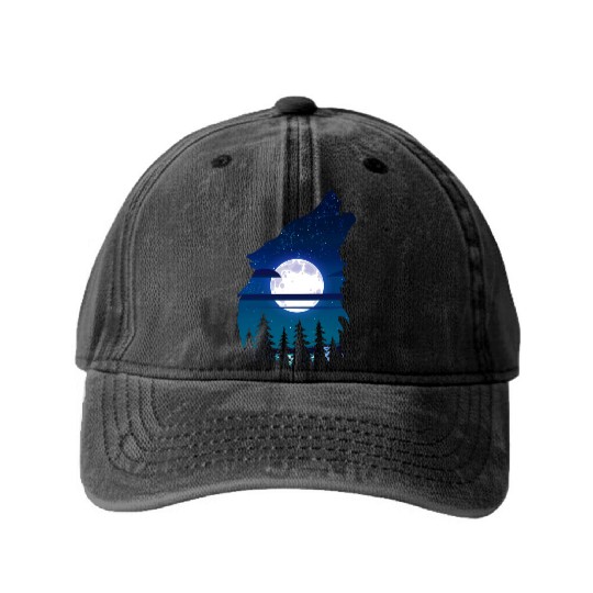 Howling wolf full moon forest howling wild Washed Denim Baseball Caps