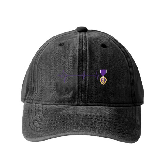 Heart Beats Purple Heart US Military Purple Heart Washed Denim Baseball Caps