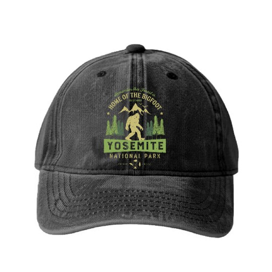 Yosemite National Park California Bigfoot Vintage Washed Denim Baseball Caps