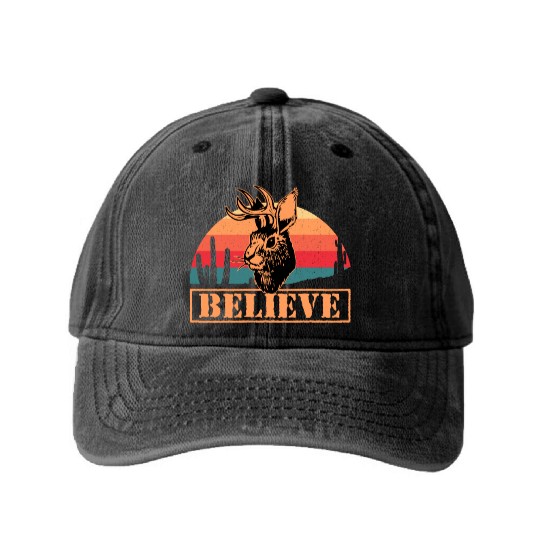 Believe in Jackalope Mythical Animal Jackrabbit Washed Denim Baseball Caps