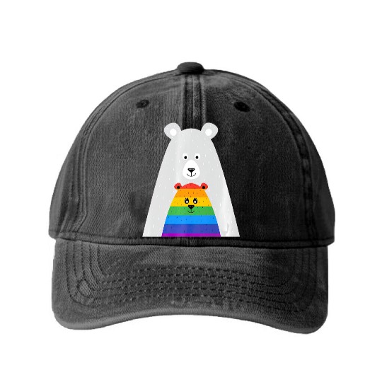 Gay Pride Mama and Baby Bear Gift Lesbian Son Washed Denim Baseball Caps