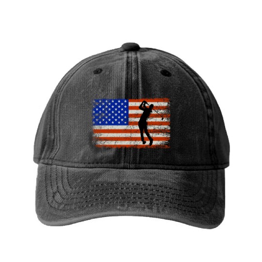4th of July Golf American Flag Patriotic Washed Denim Baseball Caps