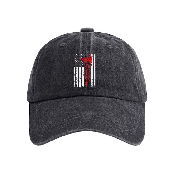 Veteran Gift-American Flag Viking Axe Til Valhalla Washed Denim Baseball Caps