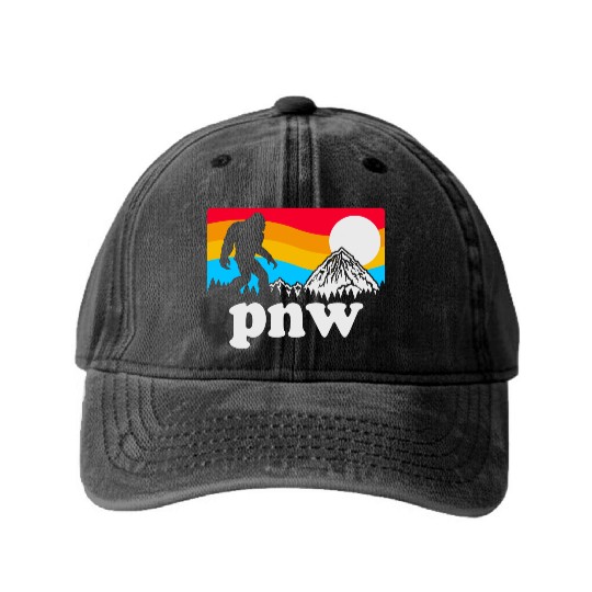 PNW Pacific Northwest Bigfoot Washed Denim Baseball Caps