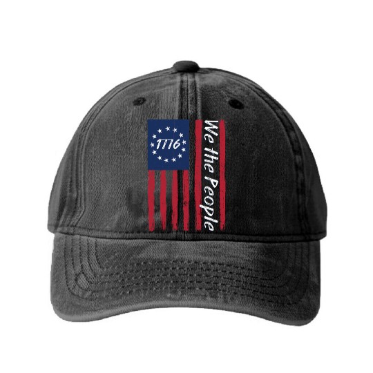 1776 We The People American Constitution Patriotic Washed Denim Baseball Caps