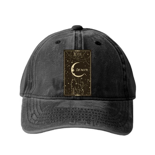 Tarot Card Crescent Moon Cat Washed Denim Baseball Caps / Tarot Gift