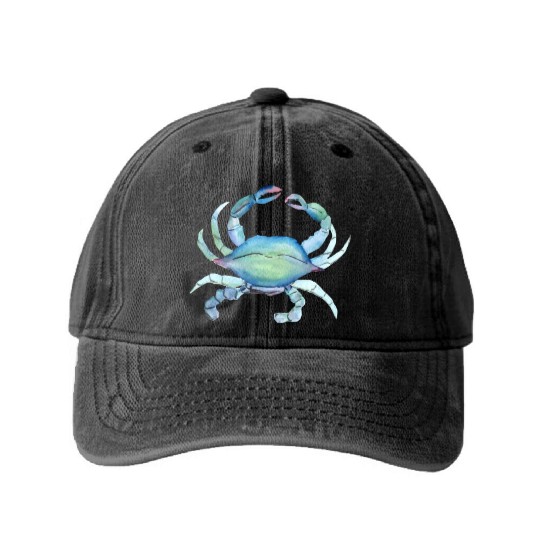 Crab watercolor illustration Washed Denim Baseball Caps