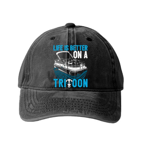 Pontoon First Mate Tri-toon Boat Lovers Idea Gifts Washed Denim Baseball Caps
