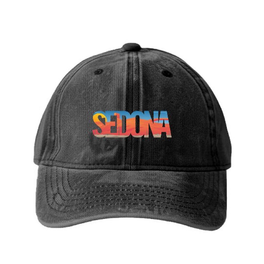 Sedona Arizonna Scenic Typography Washed Denim Baseball Caps