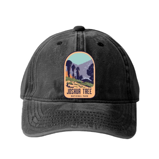 Joshua tree national park retro design Washed Denim Baseball Caps