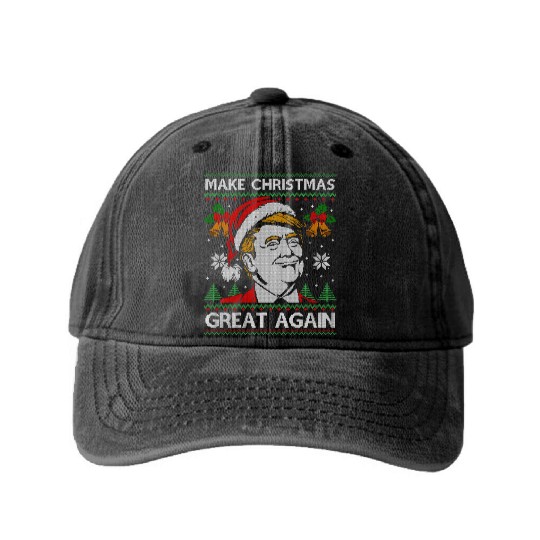 Make Christmas Great Again Funny Trump Ugly Xmas Washed Denim Baseball Caps