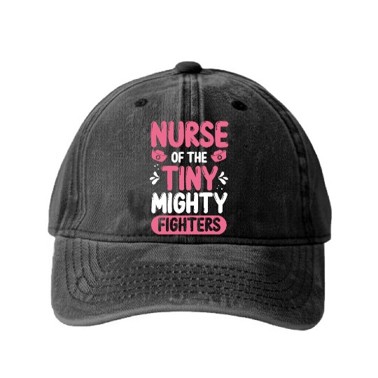 Nicu Nurse of the tiny mighty Premature Newborn Washed Denim Baseball Caps