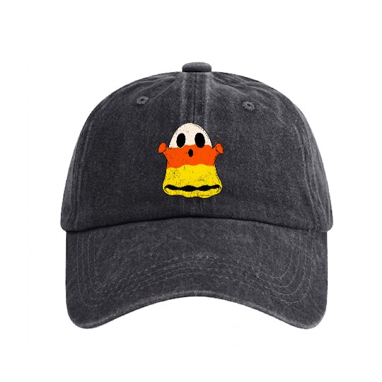 Vintage Candy Corn Ghost Creepy Halloween Costume Washed Denim Baseball Caps