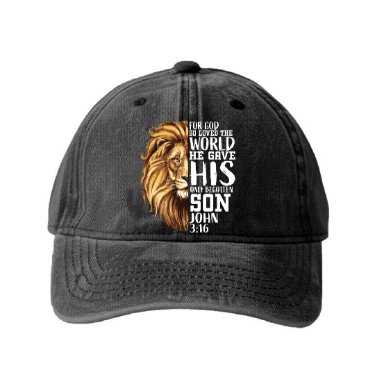 Christian Religious Gifts Men Him Lion Judah Verse Washed Denim Baseball Caps