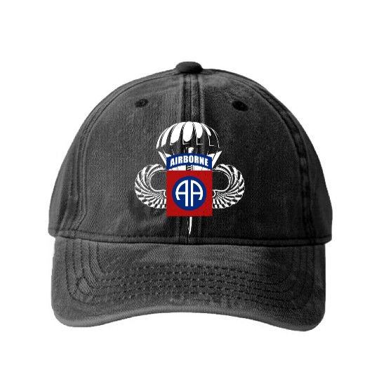 Airborne Paratrooper Wings US Army Military Washed Denim Baseball Caps