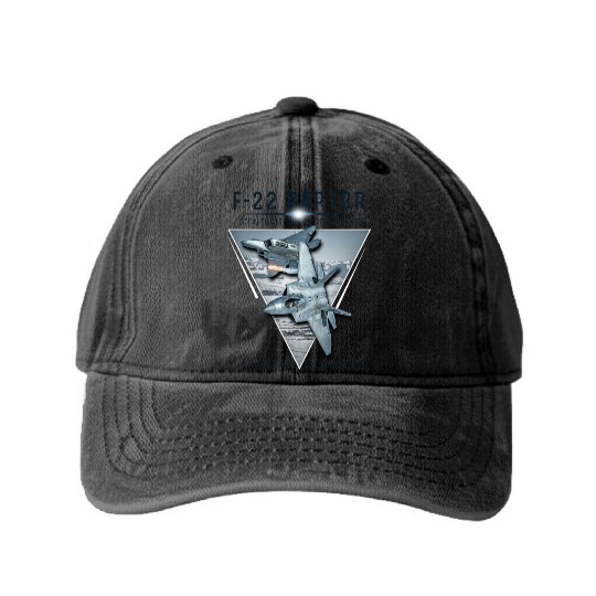 F 22 Raptor US Airborne Fighter Pilot Washed Denim Baseball Caps