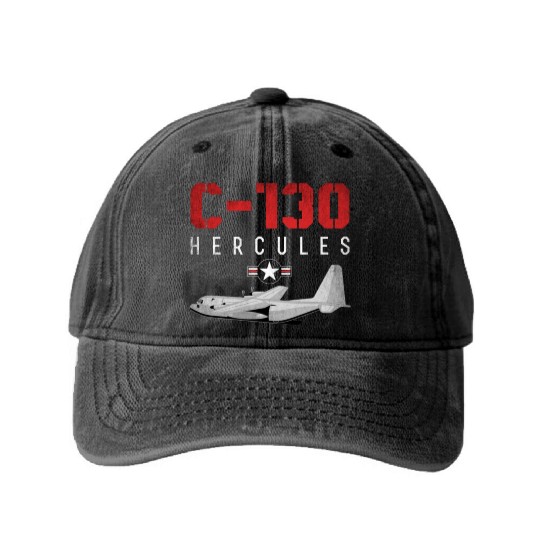 C 130 Hercules US Airborne Fighter Pilot Washed Denim Baseball Caps