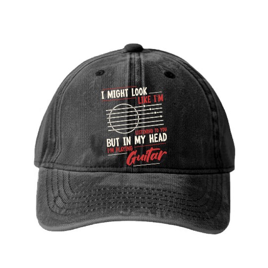 Funny I'm Playing Guitar Washed Denim Baseball Caps
