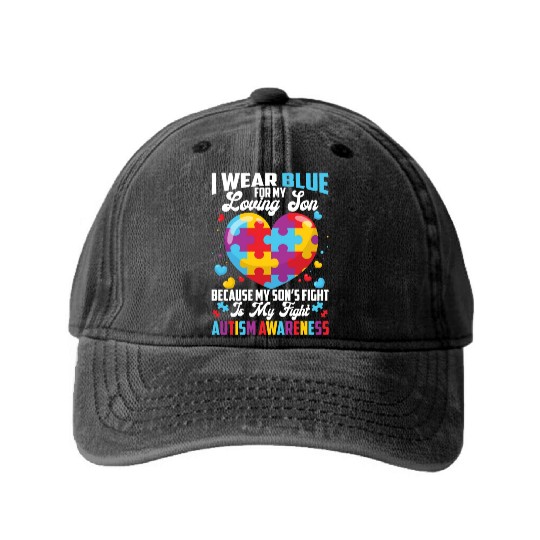 I Wear Blue For My Loving Son Autism Awareness Washed Denim Baseball Caps