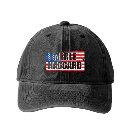 Vintage Graphic Merle Haggard On Flag Washed Denim Baseball Caps