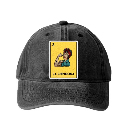 La Chingona Mexican Lottery Bingo Game Card Player Washed Denim Baseball Caps