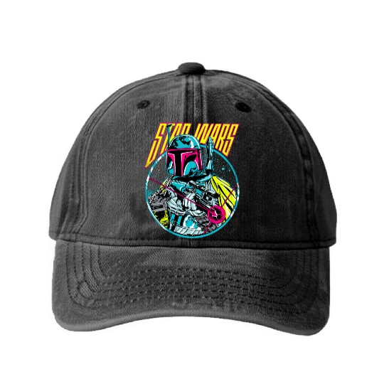 Star Wars Boba Fett Neon Blaster Vintage Graphic Washed Denim Baseball Caps