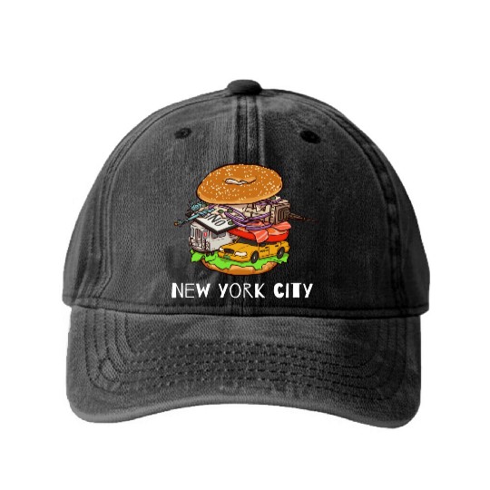 New York City Bagel with Everything NYC Washed Denim Baseball Caps