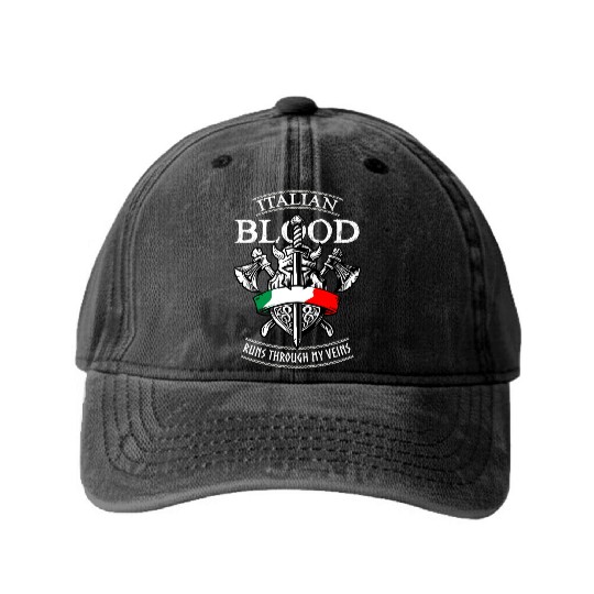 Italian Blood Runs through my Veins, Italy FLag Washed Denim Baseball Caps