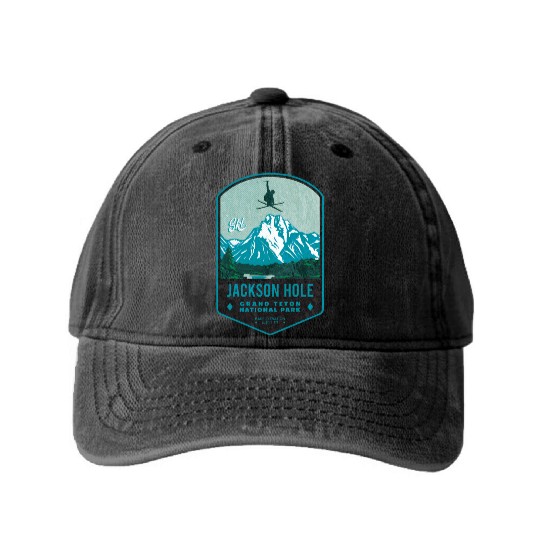 Jackson Hole Ski Badge Washed Denim Baseball Caps