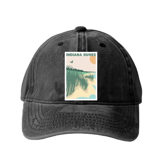 Grass Sunset Indiana Dunes Poster Washed Denim Baseball Caps