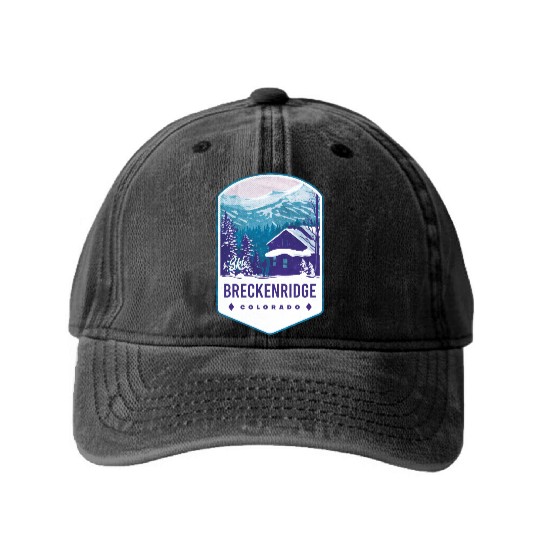 Breckenridge Colorado Ski Badge Washed Denim Baseball Caps