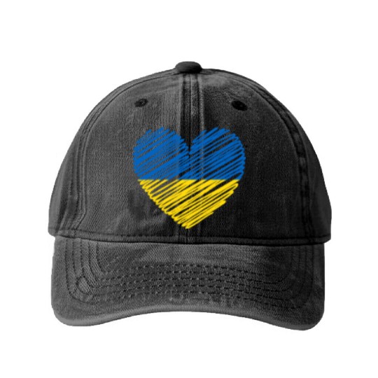 I Stand With Ukraine Ukrainian Heart Flag Washed Denim Baseball Caps