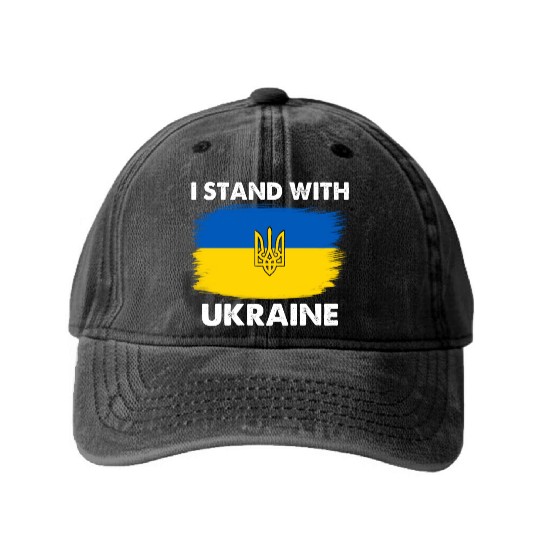 I Stand with Ukraine Ukraine Flag Washed Denim Baseball Caps