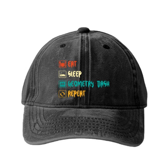 Eat sleep geometry dash repeat retro Jumper Repeat Washed Denim Baseball Caps
