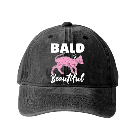 Bald Is Beautiful Sphynx Cat Hair less Sphynx Washed Denim Baseball Caps