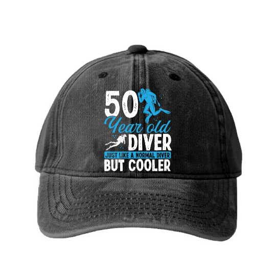 50th Birthday Scuba Divers Scuba Diving 50 Years Washed Denim Baseball Caps
