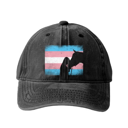 Transgender Pride Horse Rainbow LGBTQ Trans Flag Washed Denim Baseball Caps