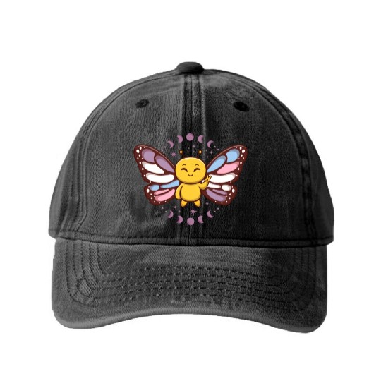 Intersex Monarch Butterfly Subtle Discreet Pride Washed Denim Baseball Caps